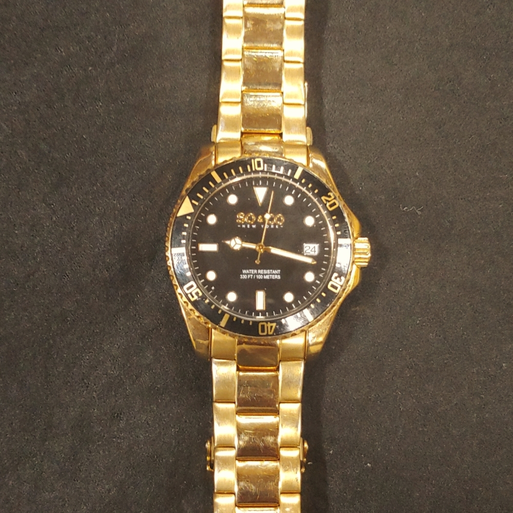 SO&CO Gold Tone Stainless Mens Bracelet Wrist Watch